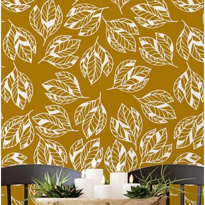 Papel de Parede Autoadesivo Decorativo Folhas Abstratas Amarelo, Vinil Impermeável Removível para Quarto e Sala de Jantar - S4Sassy 63,5 cm (L) × 609,6 cm (C) / Amarelo - Vinil Texturizado