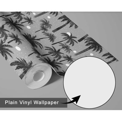 Papel de Parede Tropical Cinza Paraíso das Palmeiras, Vinílico Autoadesivo e Decorativo, DIY Fácil para Quarto, Sala e Ambientes - S4Sassy 63,5 cm (L) × 914,4 cm (C) / Cinza - Vinil Liso