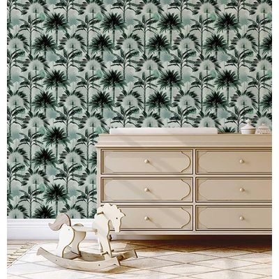 Papel de Parede Monocromático Folhas de Palmeira Verdes Vinílico Autoadesivo, Decoração DIY Fácil para Quarto e Sala - S4Sassy 63,5 cm (L) × 914,4 cm (C) / Verde - Vinil Liso