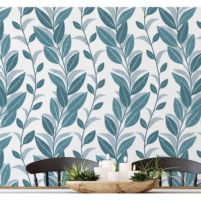 Papel de Parede Vertical Folha Verde, Aparência Natural, Vinil Autoadesivo, Revestimento Decorativo, DIY Fácil para Quarto e Sala - S4Sassy 63,5 cm (L) × 609,6 cm (C) / Verde - Vinil Texturizado