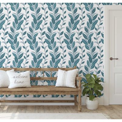 Papel de Parede Vertical Folha Verde, Aparência Natural, Vinil Autoadesivo, Revestimento Decorativo, DIY Fácil para Quarto e Sala - S4Sassy 63,5 cm (L) × 609,6 cm (C) / Verde - Vinil Texturizado