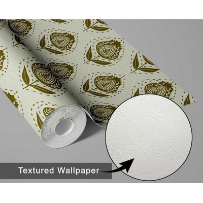 Papel de Parede Étnico Folha Paisley Verde, Estilo Asiático, Vinílico Autoadesivo, Fácil DIY para Quarto e Sala - S4Sassy 63,5 cm (L) × 152,4 cm (C) / Verde - Vinil Texturizado