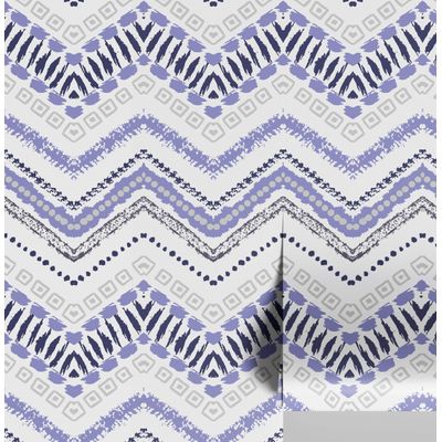 Papel de Parede Autoadesivo Removível em Vinil Tribal Zigzag Roxo, Mural Moderno para Quarto, Banheiro, Lavanderia e Closet - S4Sassy 63,5 cm (L) × 152,4 cm (C) / Roxo - Vinil Texturizado