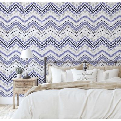 Papel de Parede Autoadesivo Removível em Vinil Tribal Zigzag Roxo, Mural Moderno para Quarto, Banheiro, Lavanderia e Closet - S4Sassy 63,5 cm (L) × 152,4 cm (C) / Roxo - Vinil Texturizado