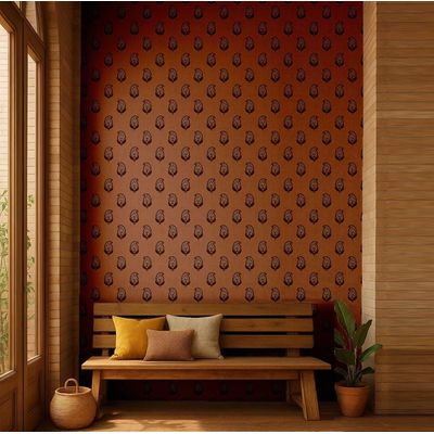 Papel de Parede Paisley Estampa em Bloco Estilo Asiático, Vinil Autoadesivo Liso, Fácil Aplicação para Quarto e Sala, Marrom - S4Sassy 63,5 cm (L) × 304,8 cm (C) / Marrom - Vinil Texturizado