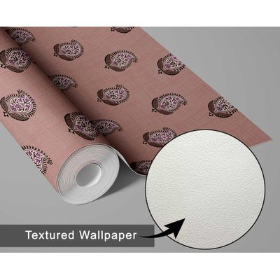 Papel de Parede Paisley Estampa em Bloco Estilo Asiático, Vinil Autoadesivo Liso, Fácil Aplicação para Quarto e Sala, Marrom - S4Sassy 63,5 cm (L) × 304,8 cm (C) / Marrom - Vinil Texturizado