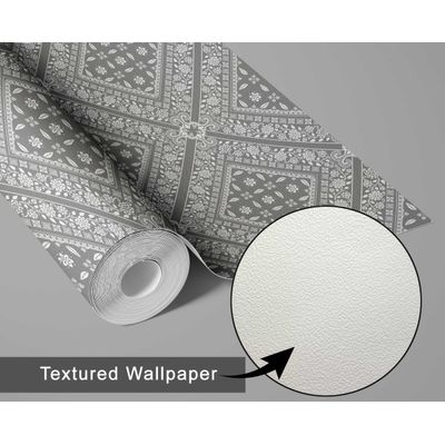 Papel de Parede Bandhani em Azulejos, Autoadesivo, Revestimento Decorativo Estilo Asiático, DIY Fácil para Quarto e Sala - Cinza - S4Sassy 63,5 cm (L) × 152,4 cm (C) / Cinza - Vinil Texturizado