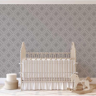 Papel de Parede Bandhani em Azulejos, Autoadesivo, Revestimento Decorativo Estilo Asiático, DIY Fácil para Quarto e Sala - Cinza - S4Sassy 63,5 cm (L) × 152,4 cm (C) / Cinza - Vinil Texturizado