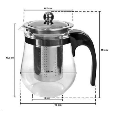 Chaleira Vidro Transparente 500ml Infusor Aço Inox Chá Café