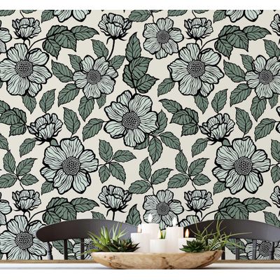 Removível Inspirado na Natureza, Impermeável, Estampa Floral, Rolo Vinílico Autoadesivo para Parede, Armário/Cômoda, DIY, Verde - S4sassy 63,5 cm (L) × 914,4 cm (C) / Verde - Vinil Texturizado