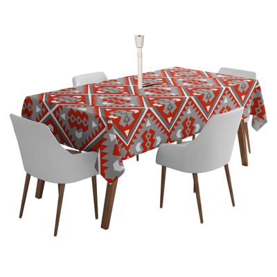 Toalha de Mesa Impermeável Interna/Externa para Varanda - Capa de Mesa Primavera/Verão para Quintal/Churrasco/Piquenique - Vargottam 147,32 Cm × 304,8 Cm – Com Furo Para Guarda-Sol / Cinza