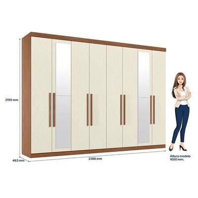 Guarda Roupa Casal 8 Portas 4 Gavetas Master New Com Espelho Jatobá Areia Acetinado - Santos Andirá