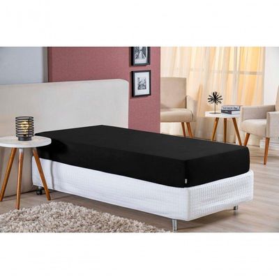 Lençol Com Elástico Solteiro Nobre 1 Peça 30cm De Altura Malha 100% Algodão - Preto