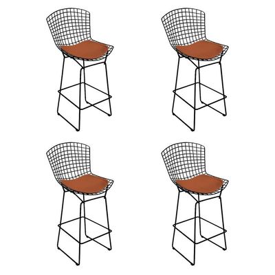 Kit 4 Banquetas Bistrô Bertoia Preta D60 Com Assento Cobre