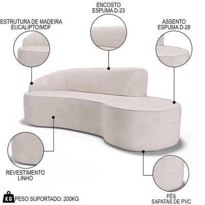 Sofá Living 2 Lugares 180cm Braço Esquerdo Mozart D06 Linho Cru - Mpozenato