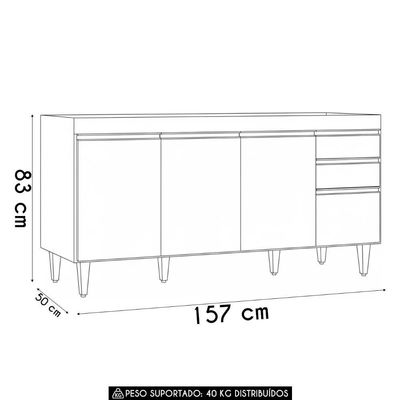 Balcão De Cozinha Para Pia 160cm Sem Tampo Arkansas Cinza Claro - Lumil