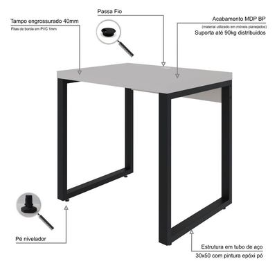 Mesa Operacional 80x60x75cm Yon - Off White-est.preta Off White-est.preta