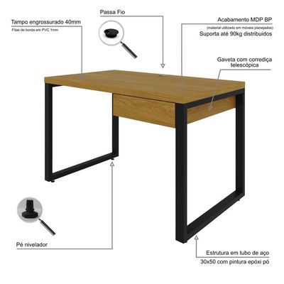 Mesa Operacional C-01gav. 120x70x75cm Yon - Acácia Mel-est.preta Acácia Mel-est.preta