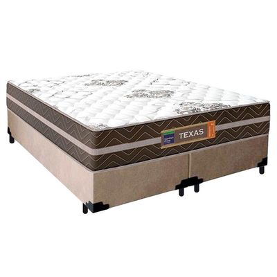 Cama Box Casal Bipartido Suede + Colchão Molas Ensacadas Texas Prime Colchões 138x188x64cm Bege