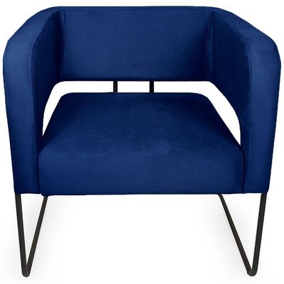Poltrona Decorativa Scarlett Base Aço Preto Veludo Azul Royal - Nexta Casa