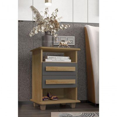 Mesa De Cabeceira Turim 2 Gavetas Cinamomo Com Grafite - Rv Móveis