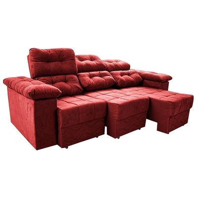 Sofa Itália 2,60 Mts Retrátil E Reclinavel Tecido Suede Vermelho - Cama Inbox