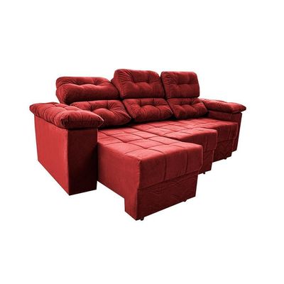 Sofa Itália 2,60 Mts Retrátil E Reclinavel Tecido Suede Vermelho - Cama Inbox