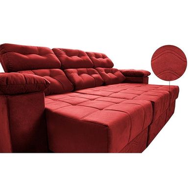 Sofa Itália 2,60 Mts Retrátil E Reclinavel Tecido Suede Vermelho - Cama Inbox