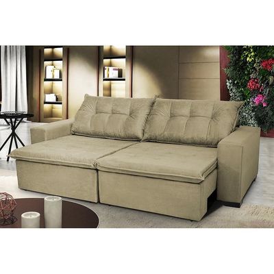 Sofá Austrália 2,72 Mts Retrátil, Reclinável Com Molas E Pillow No Assento Tecido Suede Castor