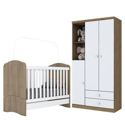 Jogo De Quarto Com Roupeiro 4 Portas E Cômoda Americano Cinza - Móveis Henn Cinza
