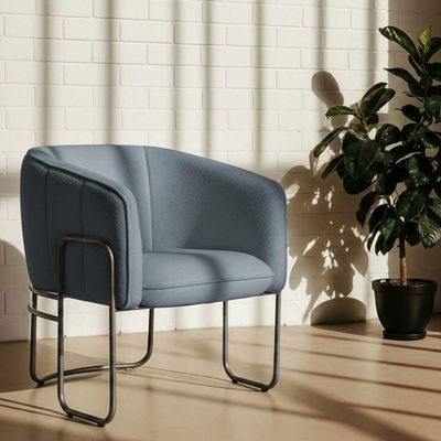 Poltrona Sala De Estar Marie Base Aço Titânio Bouclé Azul Claro - Nexta Casa