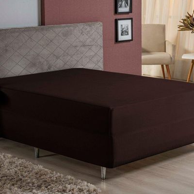 Lençol Com Elástico King Nobre 1 Peça Luva De Box 55cm De Altura Malha 100% Algodão - Marrom
