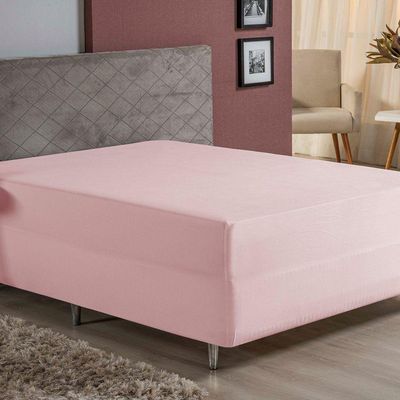 Lençol Com Elástico Casal Nobre 1 Peça Luva De Box 55cm De Altura Malha 100% Algodão - Rosa