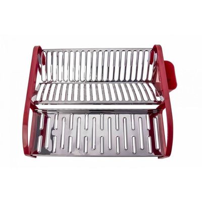 Escorredor 20 Pratos Aço Inox Tipo Cama Vermelho Domum