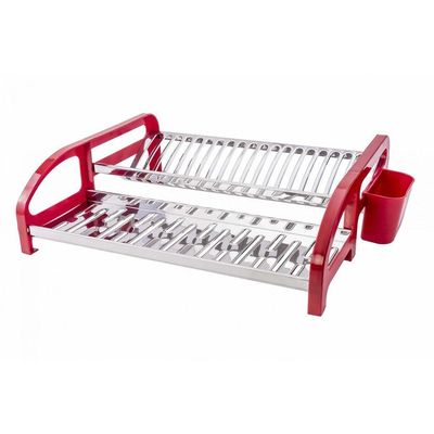 Escorredor 20 Pratos Aço Inox Tipo Cama Vermelho Domum