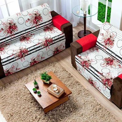 Protetor Sofa Estampado Isabela 2 E 3 Lugares - Floral Vermelho/Preto