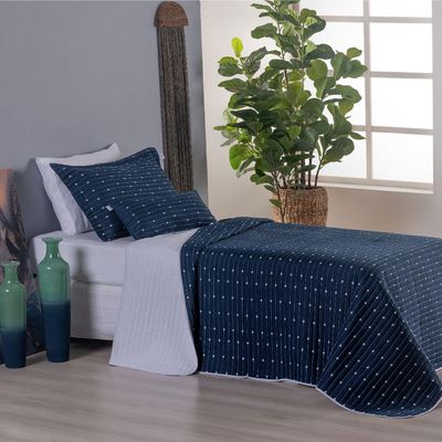 Kit Cobre Leito Solteiro 2 Peças Bordado Urbany Hipercal 400 Fios 100% Poliéster - Azul Marinho