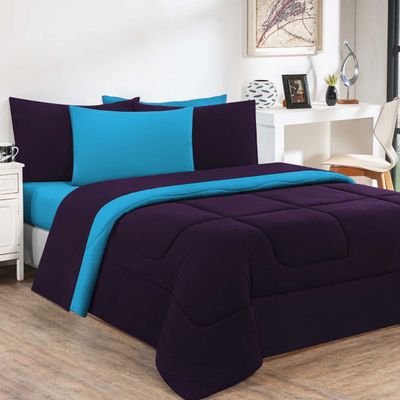 Edredom Malha 100% Algodão Gran Moratta 1 Peça Solteiro - Roxo /Azul Turquesa