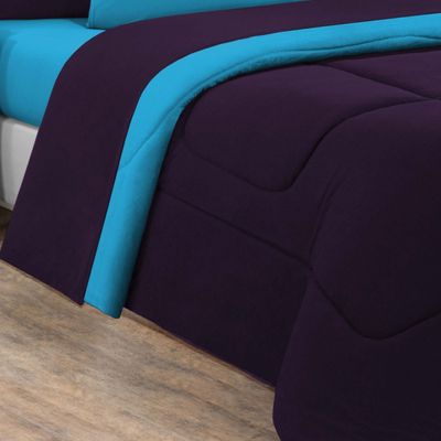 Edredom Malha 100% Algodão Gran Moratta 1 Peça Solteiro - Roxo /Azul Turquesa