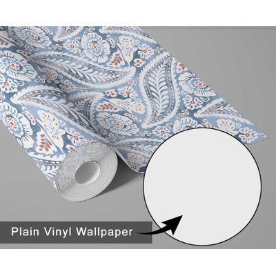 Papel de Parede Floral Paisley em Bloco Azul, Vinil Autoadesivo, Aplicação DIY Fácil para Quarto Estilo Fazenda, Armários e Salas - S4Sassy 63,5 cm (L) × 304,8 cm (C) / Azul - Vinil Liso