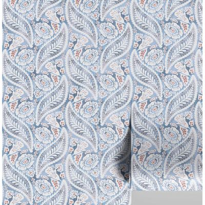 Papel de Parede Floral Paisley em Bloco Azul, Vinil Autoadesivo, Aplicação DIY Fácil para Quarto Estilo Fazenda, Armários e Salas - S4Sassy 63,5 cm (L) × 304,8 cm (C) / Azul - Vinil Liso