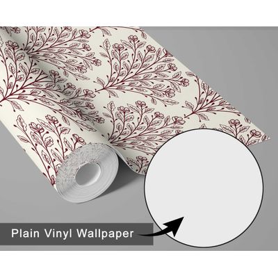 Papel de Parede Contorno Floral - Revestimento Vermelho em Vinil Autoadesivo, Decorativo, Fácil Aplicação DIY para Quarto e Sala - S4Sassy 63,5 cm (L) × 304,8 cm (C) / Vermelho - Vinil Liso