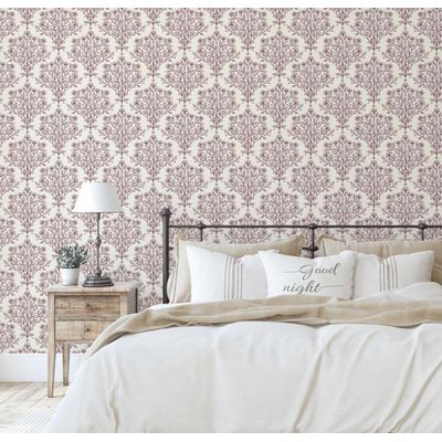 Papel de Parede Contorno Floral - Revestimento Vermelho em Vinil Autoadesivo, Decorativo, Fácil Aplicação DIY para Quarto e Sala - S4Sassy 63,5 cm (L) × 304,8 cm (C) / Vermelho - Vinil Liso