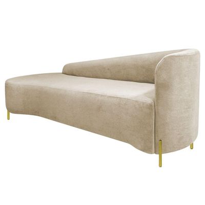 Divã Recamier Orgânico França 180cm Lado Esq Pés Metal Dourado Bouclé Bege