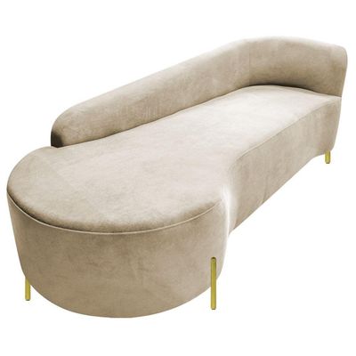 Divã Recamier Orgânico França 180cm Lado Esq Pés Metal Dourado Bouclé Bege