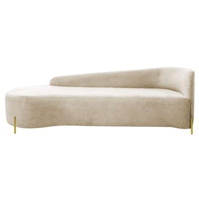 Divã Recamier Orgânico França 180cm Lado Esq Pés Metal Dourado Bouclé Bege