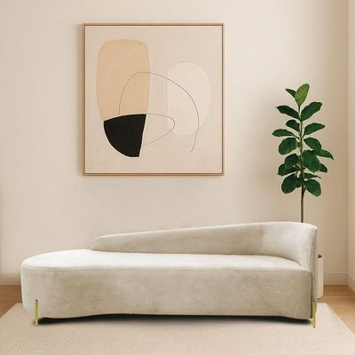 Divã Recamier Orgânico França 180cm Lado Esq Pés Metal Dourado Bouclé Bege
