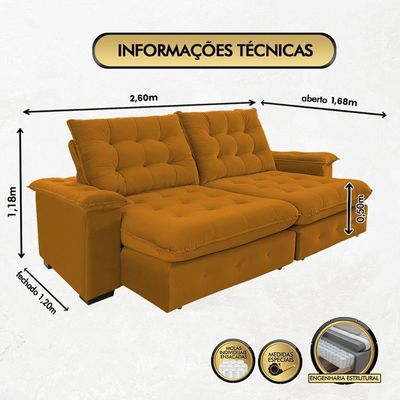 Sofá 4 Lugares Coliseu 2.60m Retrátil E Reclinável Super Pillow - Terra