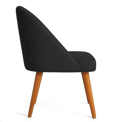 Kit 02 Cadeiras Poltrona De Jantar Luna Suede Preto Pés Palito Castanho - Pallazio