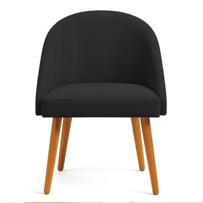 Kit 02 Cadeiras Poltrona De Jantar Luna Suede Preto Pés Palito Castanho - Pallazio